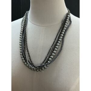 Multistrand Gray Pewter Color Faux Pearl Necklace 23-30 Inches Lobster Clasp